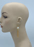 Cream Pearl And Gold Chain Tassel Long Earrings #HNE90901GD(GA18)