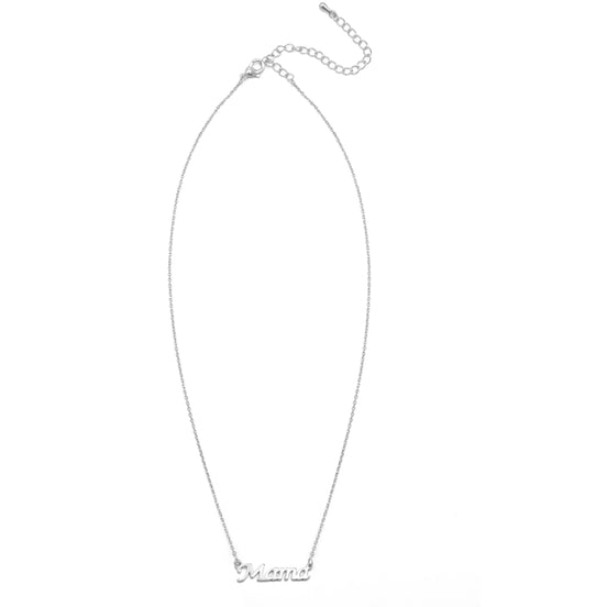 RHODIUM LETTER MAMA PENDANT SHORT NECKLACE # HNN90656RD(LD8)