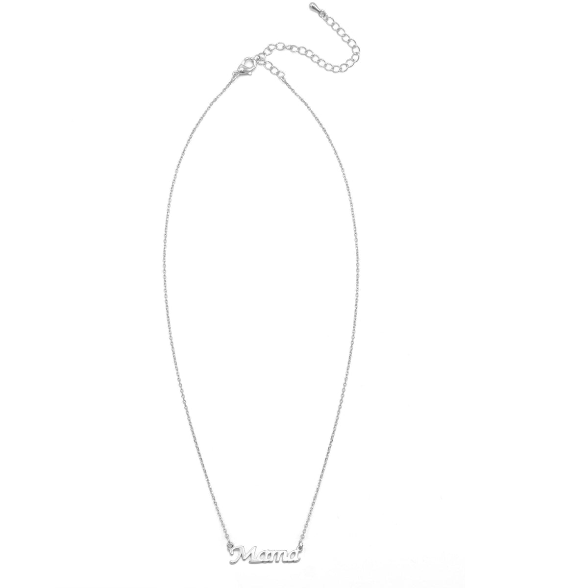 Tazza Women's Silver-Tone Cursive Mama Nameplate Necklace | Dainty Mother's Script Pendant Necklace | Fashion Costume Jewelry # HNN90656RD(ID7)