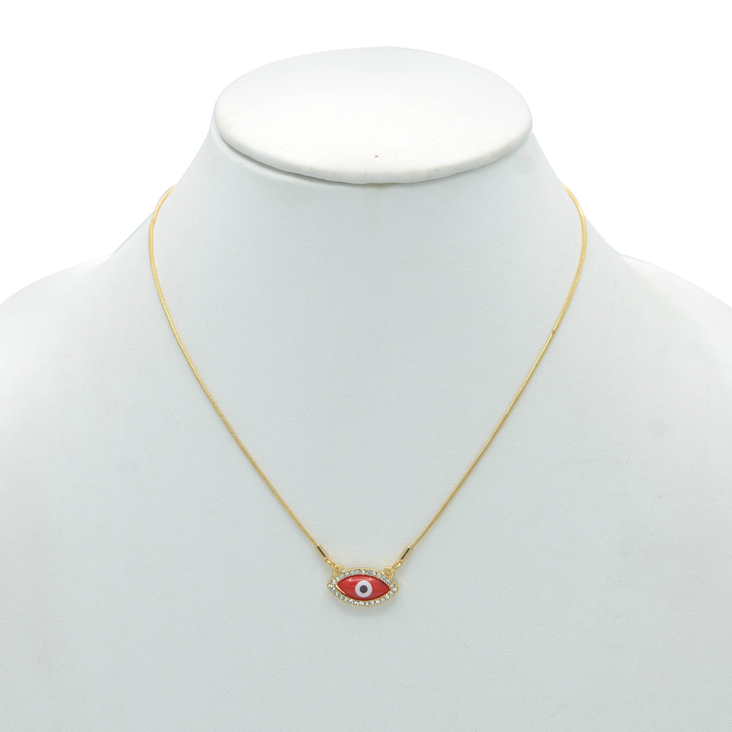 GOLD RED EVIL EYE PENDANT SHORT NECKLACE # HNN90663GD(LD16)