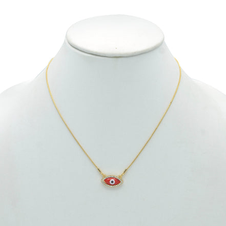 GOLD RED EVIL EYE PENDANT SHORT NECKLACE # HNN90663GD(LD16)