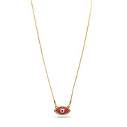 GOLD RED EVIL EYE PENDANT SHORT NECKLACE # HNN90663GD(LD16)