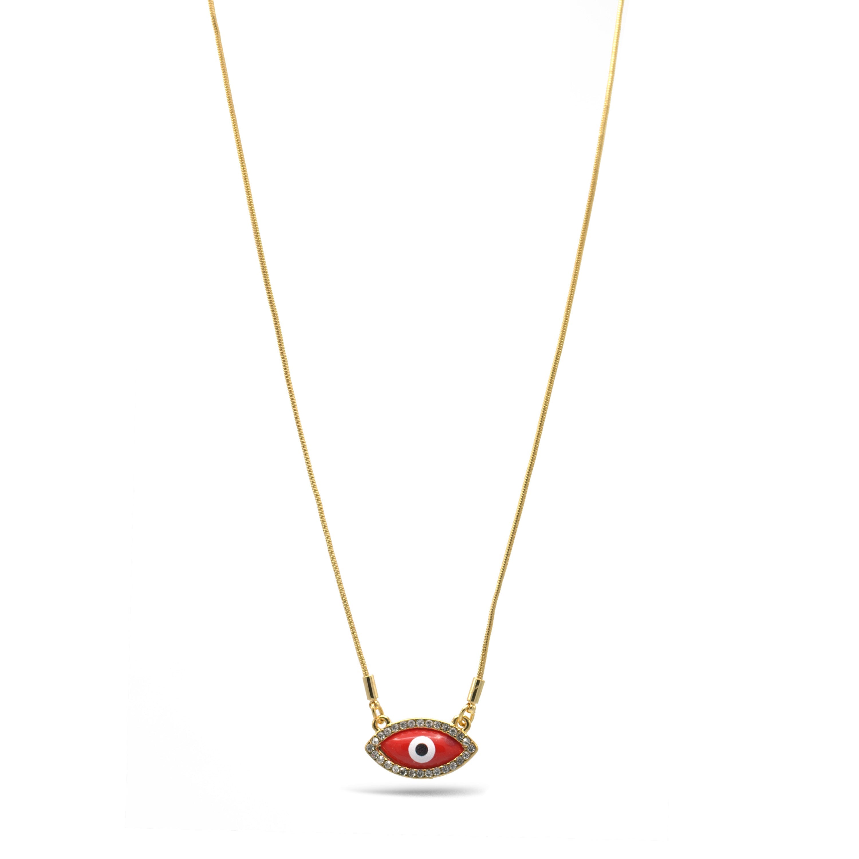 GOLD RED EVIL EYE PENDANT SHORT NECKLACE # HNN90663GD(LD16)