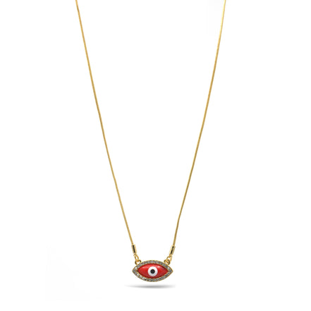 GOLD RED EVIL EYE PENDANT SHORT NECKLACE # HNN90663GD(LD16)