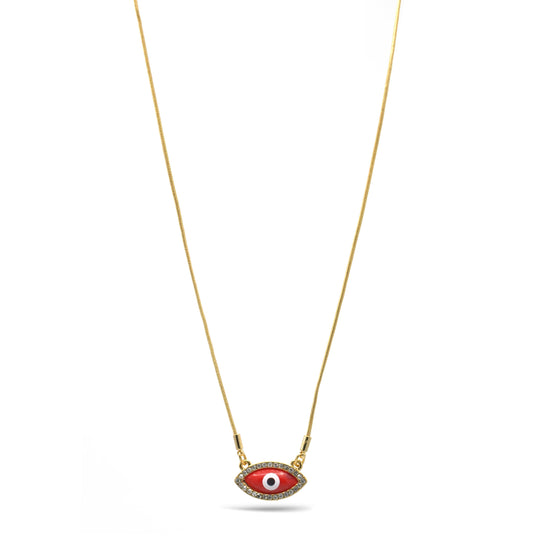 GOLD RED EVIL EYE PENDANT SHORT NECKLACE # HNN90663GD(LD16)