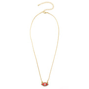 GOLD RED EVIL EYE PENDANT SHORT NECKLACE # HNN90663GD(LD16)