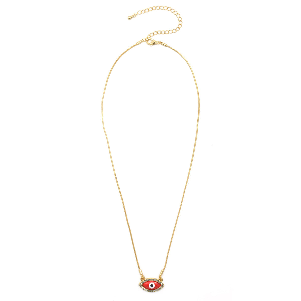 GOLD RED EVIL EYE PENDANT SHORT NECKLACE # HNN90663GD(LD16)