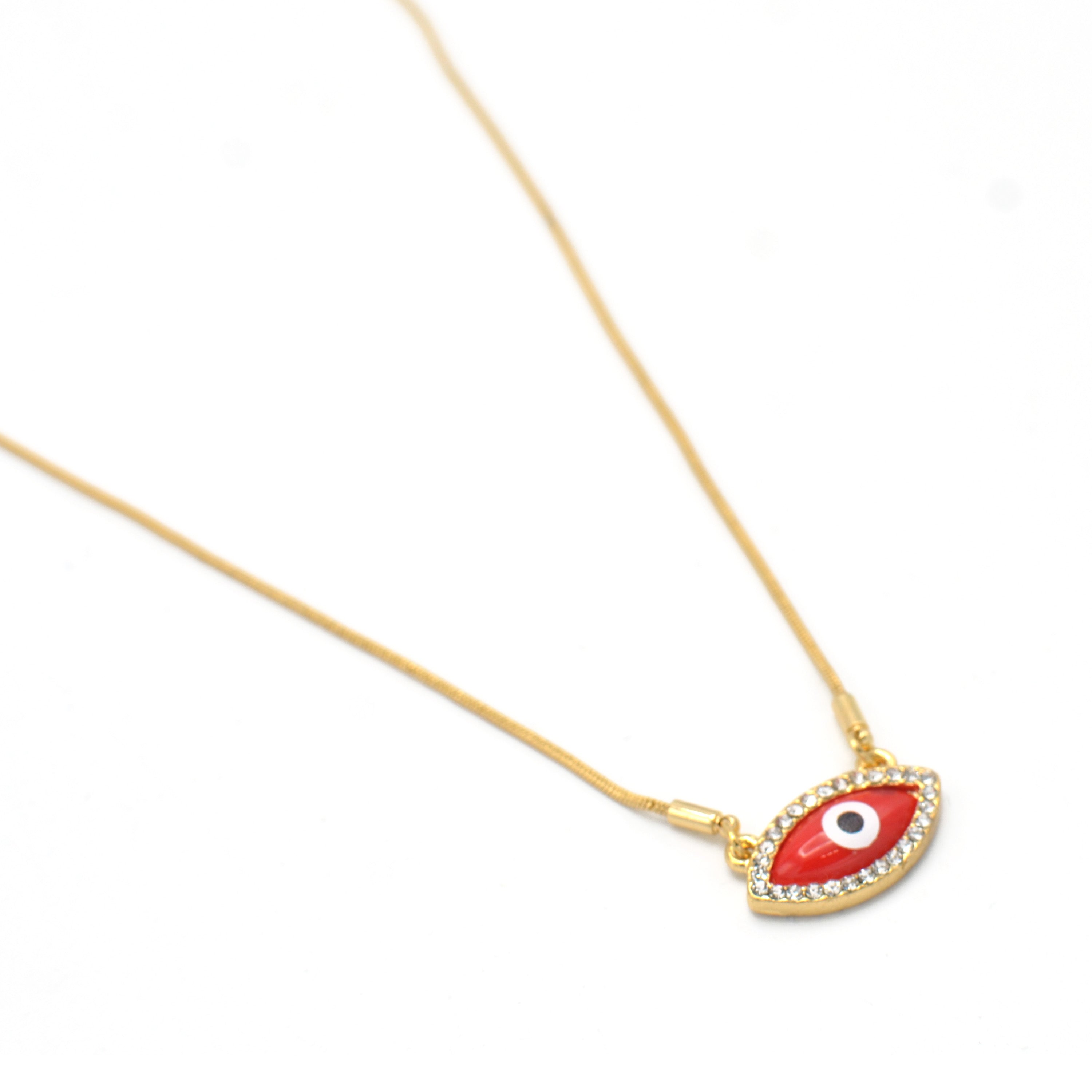 GOLD RED EVIL EYE PENDANT SHORT NECKLACE # HNN90663GD(LD16)