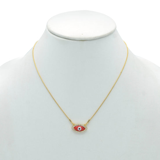 GOLD RED EVIL EYE PENDANT SHORT NECKLACE # HNN90663GD(LD16)