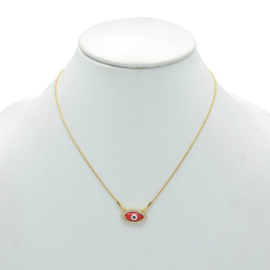 GOLD RED EVIL EYE PENDANT SHORT NECKLACE # HNN90663GD(LD16)