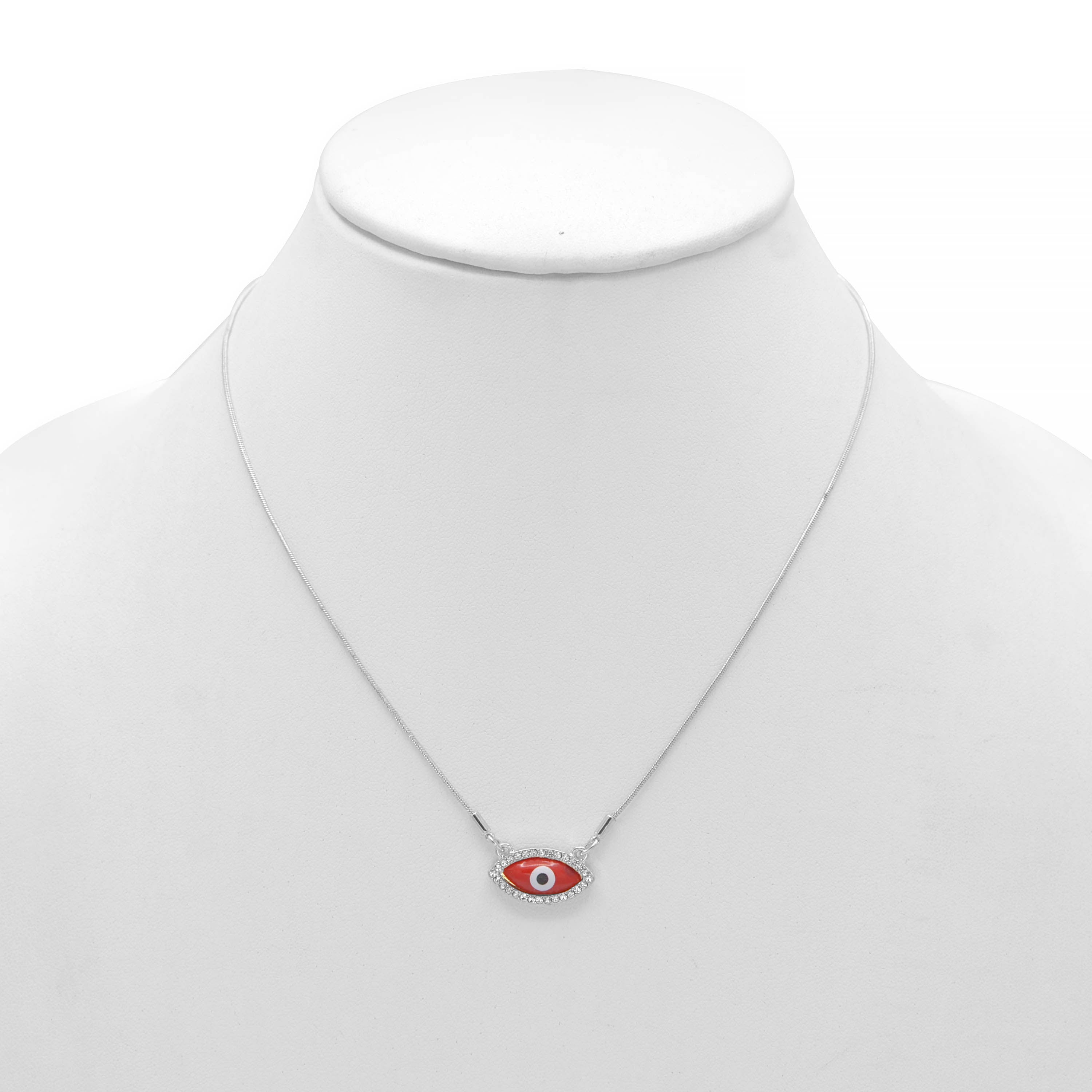 RHOD/RED EVIL EYE PENDANT SHORT NECKLACE # HNN90663RD(LD16)