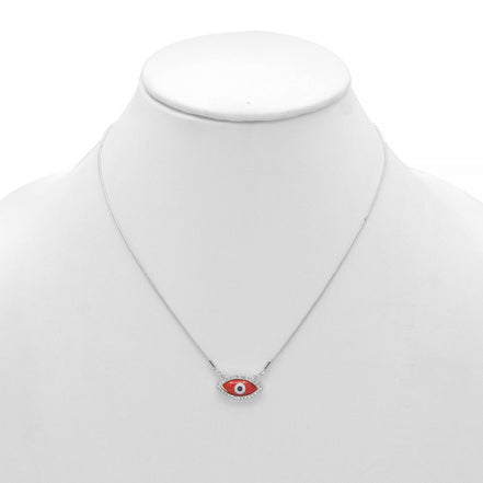 RHOD/RED EVIL EYE PENDANT SHORT NECKLACE # HNN90663RD(LD16)