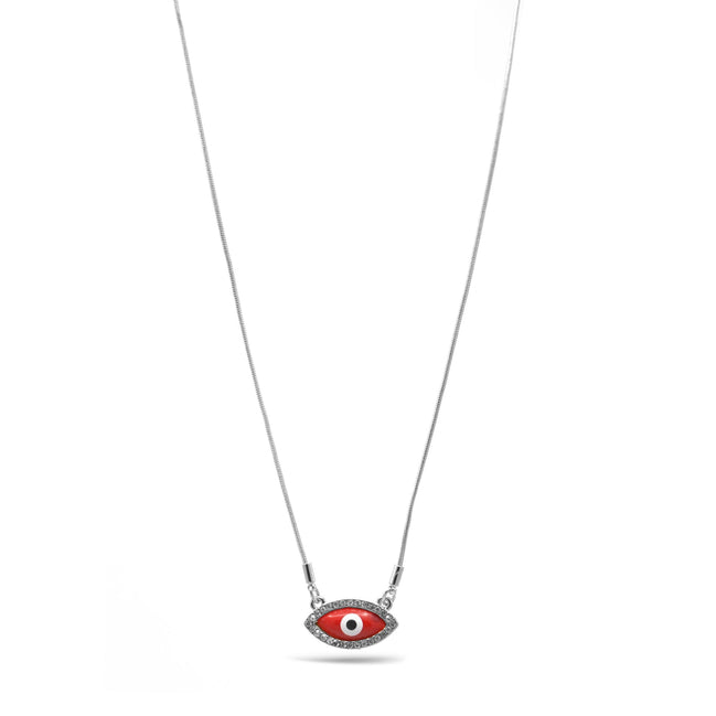 RHOD/RED EVIL EYE PENDANT SHORT NECKLACE # HNN90663RD(LD16)