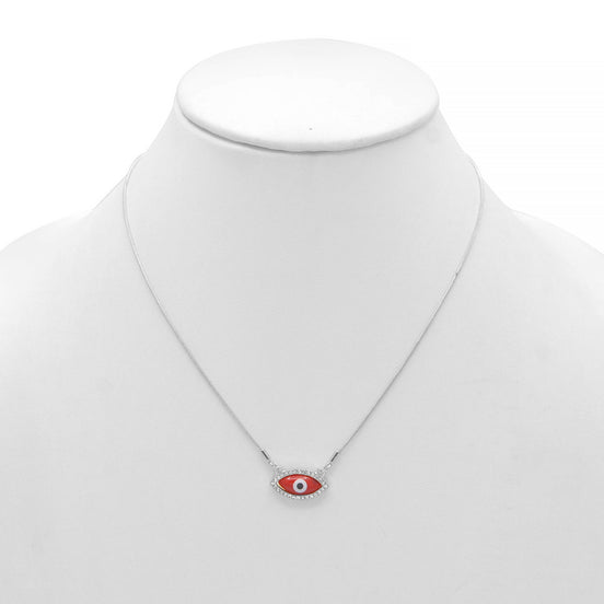 RHOD/RED EVIL EYE PENDANT SHORT NECKLACE # HNN90663RD(LD16)