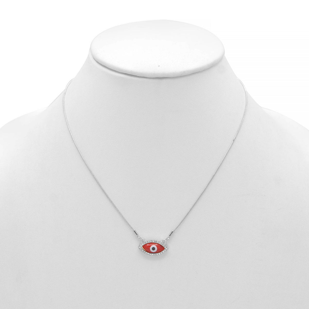 RHOD/RED EVIL EYE PENDANT SHORT NECKLACE # HNN90663RD(LD16)