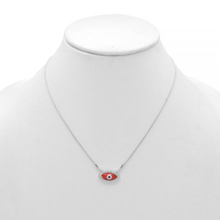 RHOD/RED EVIL EYE PENDANT SHORT NECKLACE # HNN90663RD(LD16)