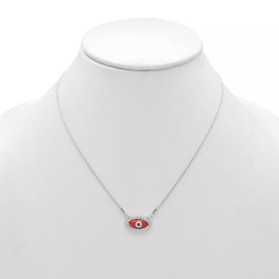 RHOD/RED EVIL EYE PENDANT SHORT NECKLACE # HNN90663RD(LD16)