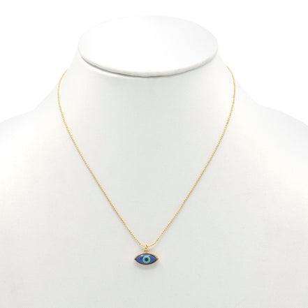 GOLD BLUE EVIL EYE PENDANT SHORT NECKLACE # HNN90664GD
