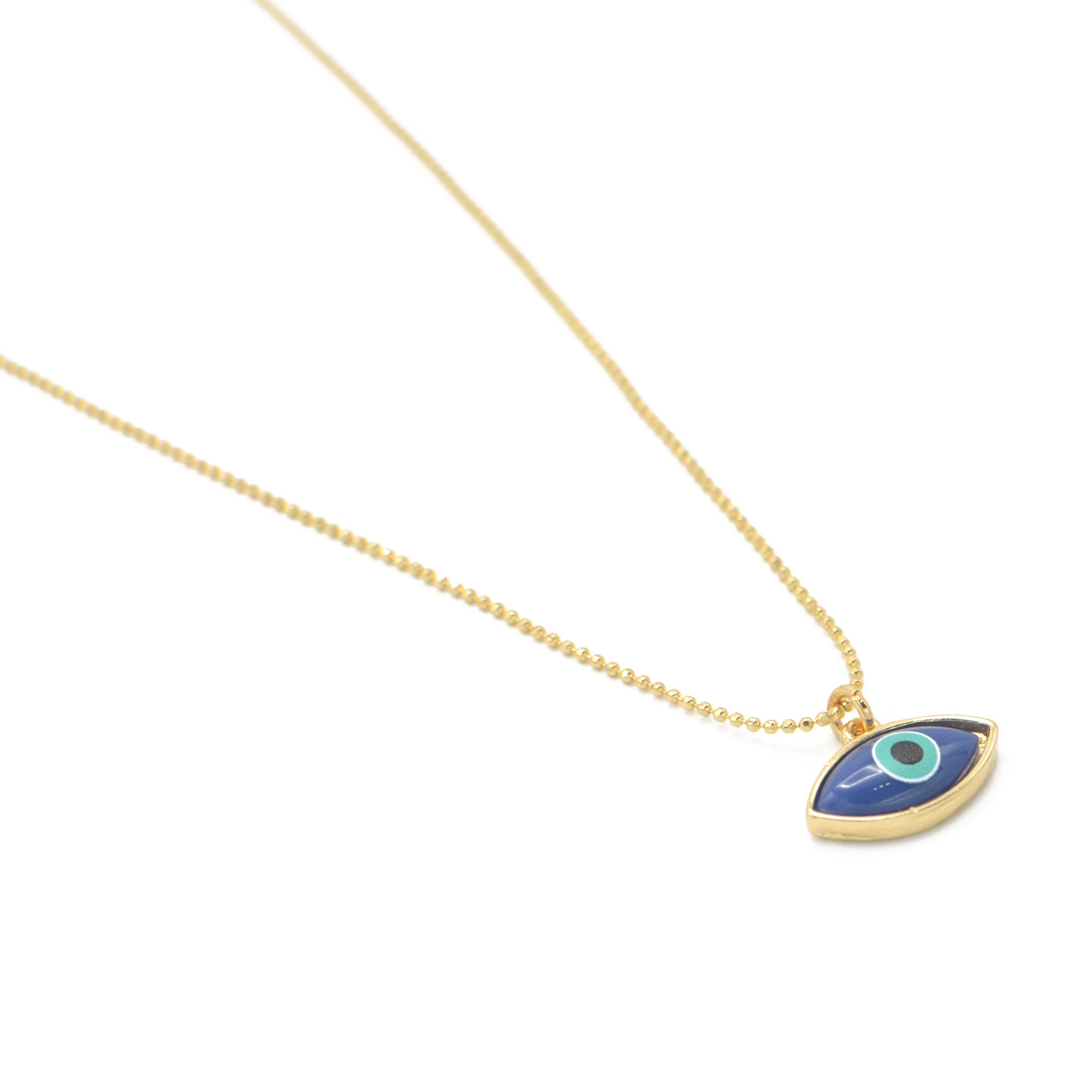 GOLD BLUE EVIL EYE PENDANT SHORT NECKLACE # HNN90664GD
