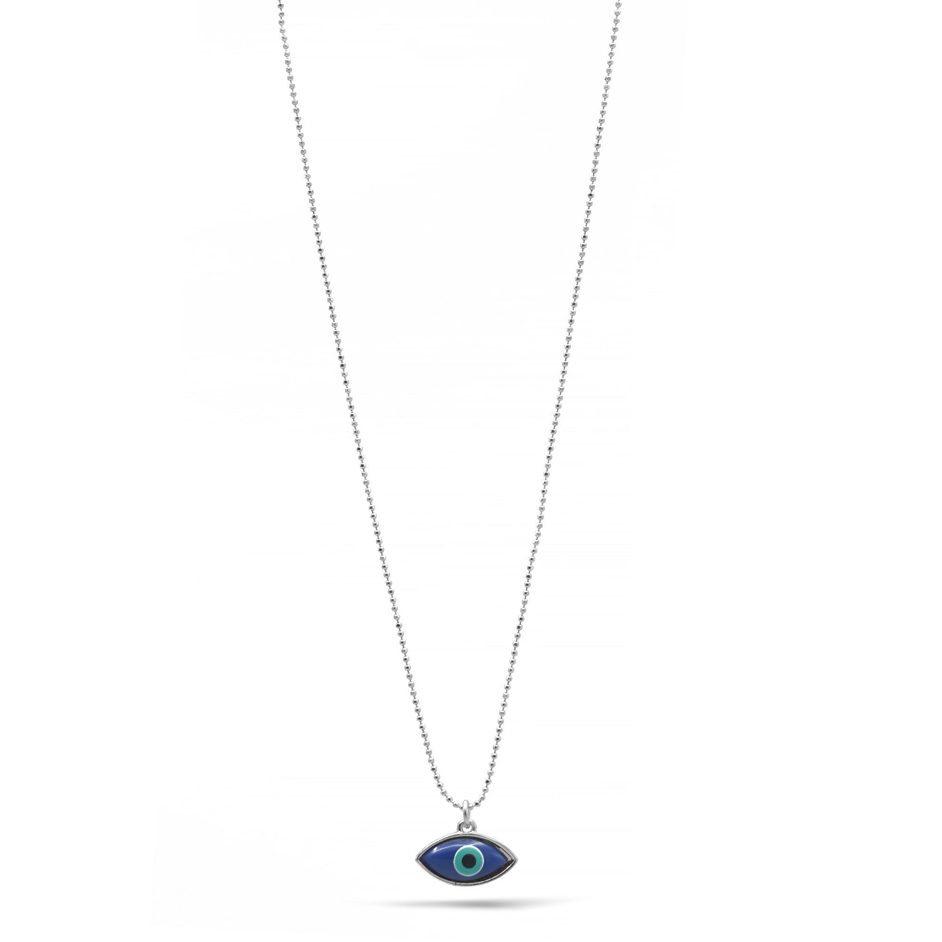 RHODIUM BLUE EVIL EYE PENDANT SHORT NECKLACE# HNN90664RD