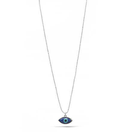 RHODIUM BLUE EVIL EYE PENDANT SHORT NECKLACE# HNN90664RD