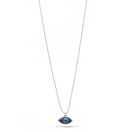 RHODIUM BLUE EVIL EYE PENDANT SHORT NECKLACE# HNN90664RD