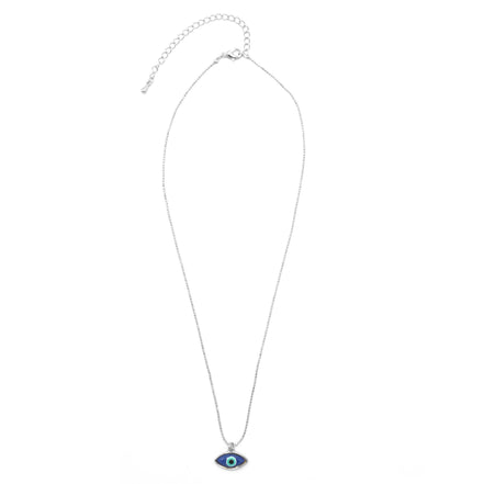 RHODIUM BLUE EVIL EYE PENDANT SHORT NECKLACE# HNN90664RD(LD18)