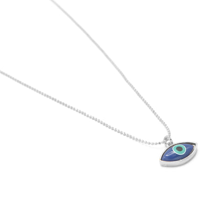 RHODIUM BLUE EVIL EYE PENDANT SHORT NECKLACE# HNN90664RD(LD18)