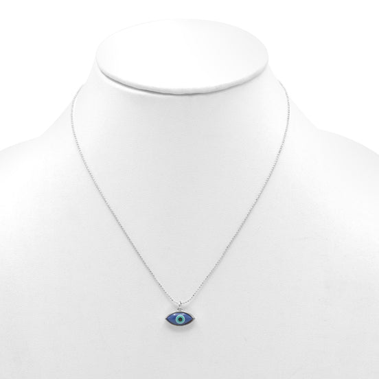 RHODIUM BLUE EVIL EYE PENDANT SHORT NECKLACE# HNN90664RD(LD18)