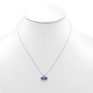 RHODIUM BLUE EVIL EYE PENDANT SHORT NECKLACE# HNN90664RD
