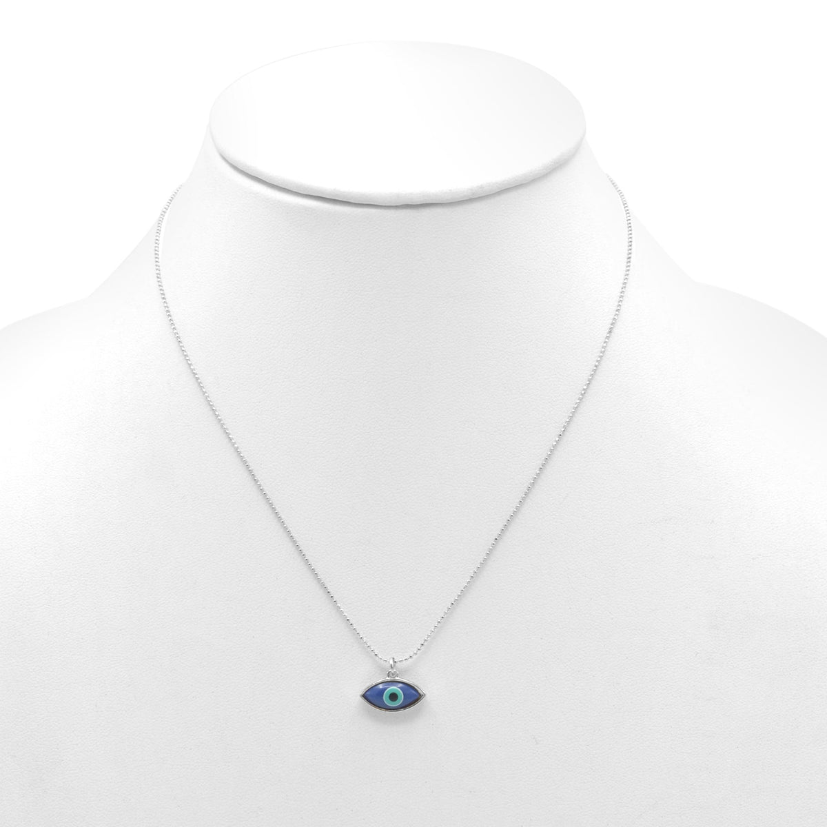 RHODIUM BLUE EVIL EYE PENDANT SHORT NECKLACE# HNN90664RD