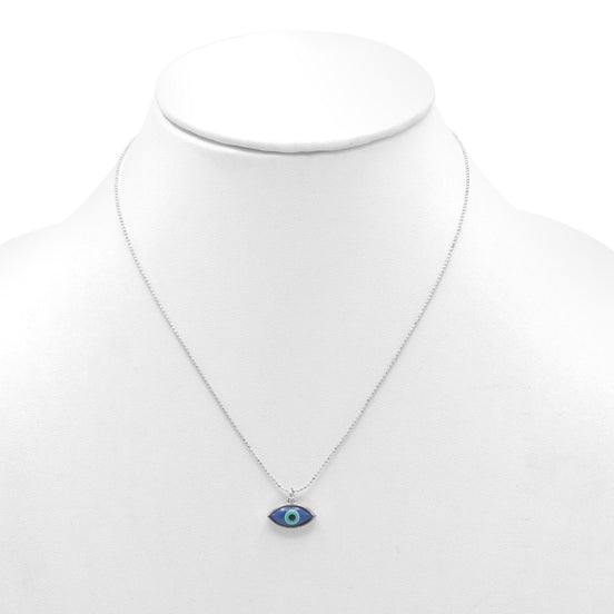 RHODIUM BLUE EVIL EYE PENDANT SHORT NECKLACE# HNN90664RD