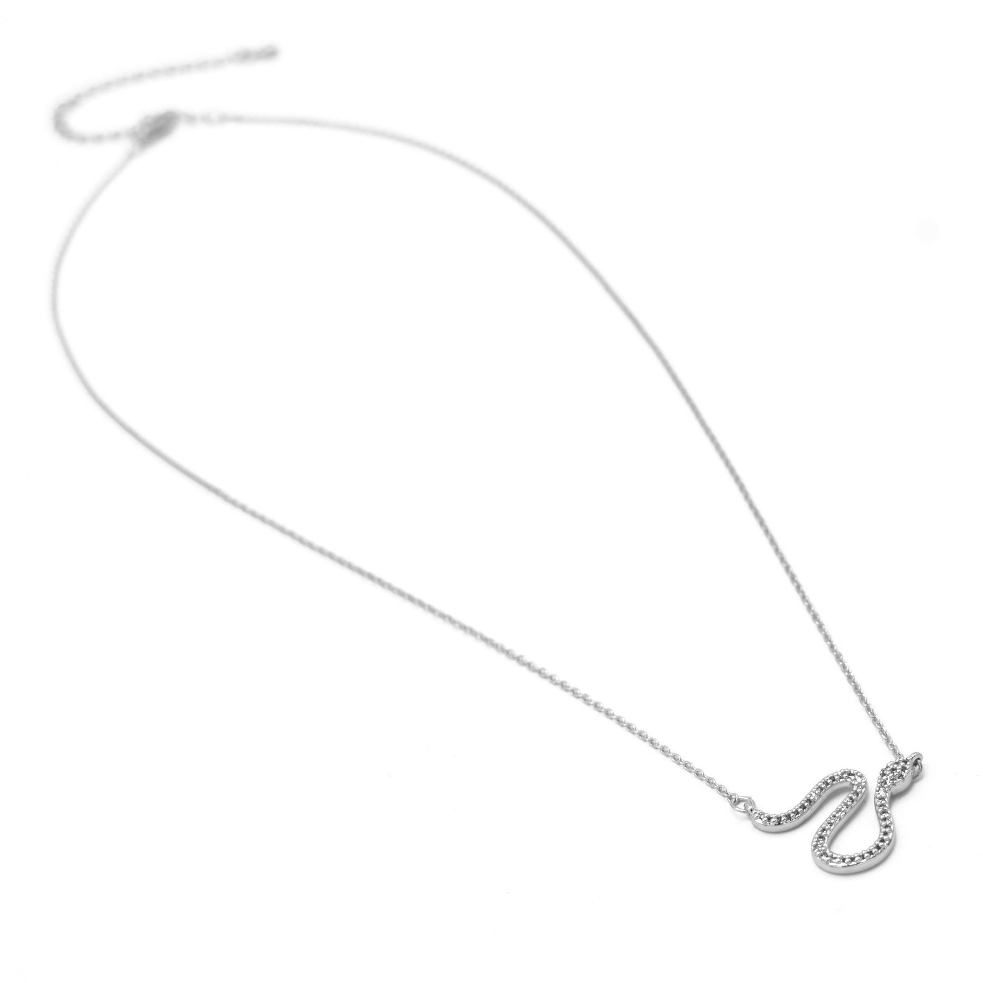 RHODIUM CRYSTAL SNAKE SNAKE PENDANT SHORT NECKLACE # HNN90665RD(LE14)