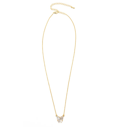 GOLD MOTHER OF PEARL BUTTERFLY PENDANT SHORT NECKLACE # HNN90666GD(LC16)