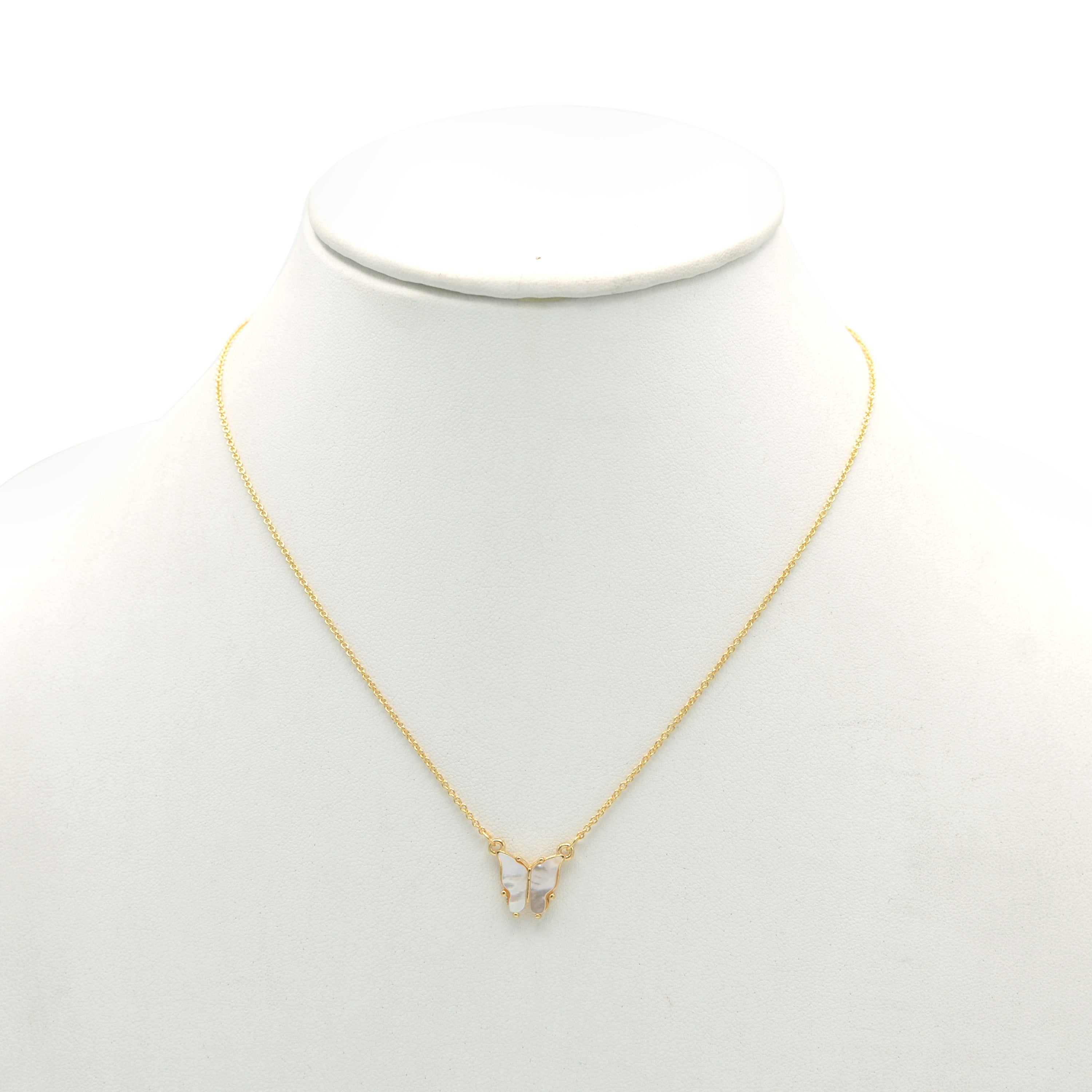 GOLD MOTHER OF PEARL BUTTERFLY PENDANT SHORT NECKLACE # HNN90666GD(LC16)