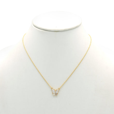 GOLD MOTHER OF PEARL BUTTERFLY PENDANT SHORT NECKLACE # HNN90666GD(LC16)