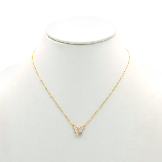 GOLD MOTHER OF PEARL BUTTERFLY PENDANT SHORT NECKLACE # HNN90666GD(LC16)