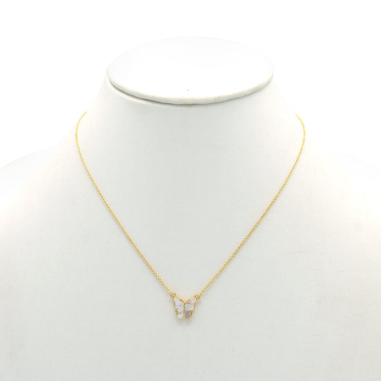 GOLD MOTHER OF PEARL BUTTERFLY PENDANT SHORT NECKLACE # HNN90666GD(LC16)