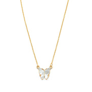 GOLD MOTHER OF PEARL BUTTERFLY PENDANT SHORT NECKLACE # HNN90666GD(LC16)