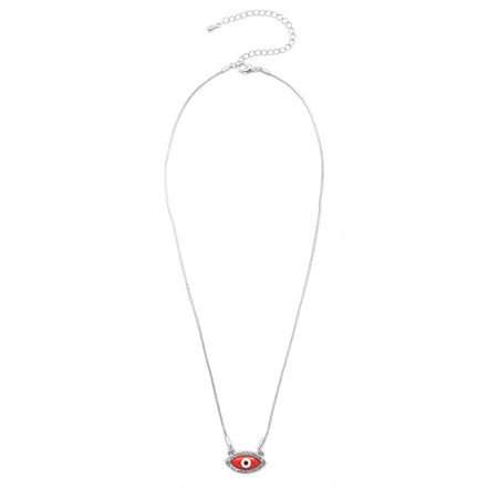 RHOD/RED EVIL EYE PENDANT SHORT NECKLACE # HNN90663RD(LD16)