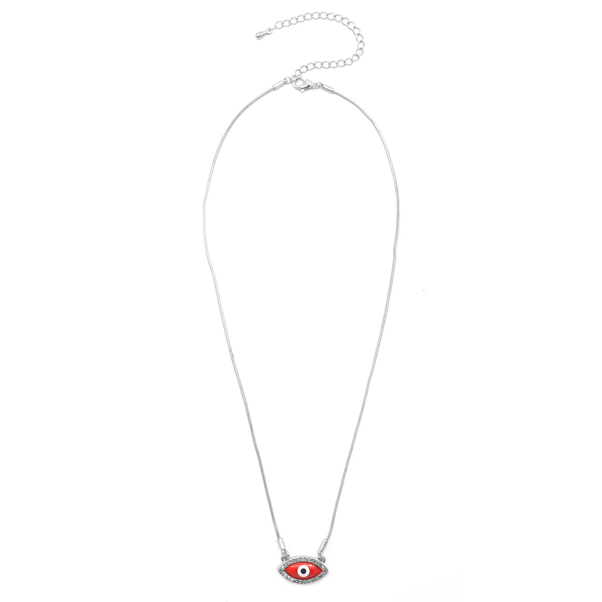 RHOD/RED EVIL EYE PENDANT SHORT NECKLACE # HNN90663RD(LD16)