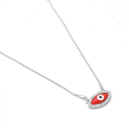 RHOD/RED EVIL EYE PENDANT SHORT NECKLACE # HNN90663RD(LD16)