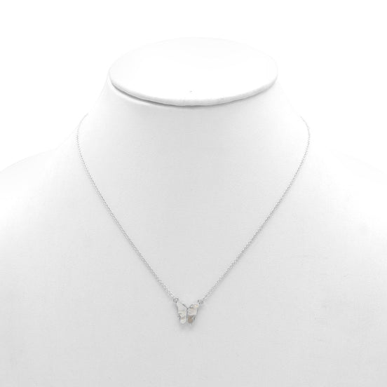 RHODIUM MOTHER OF PEARL BUTTERFLY PENDANT SHORT NECKLACE # HNN90666RD(LC16)