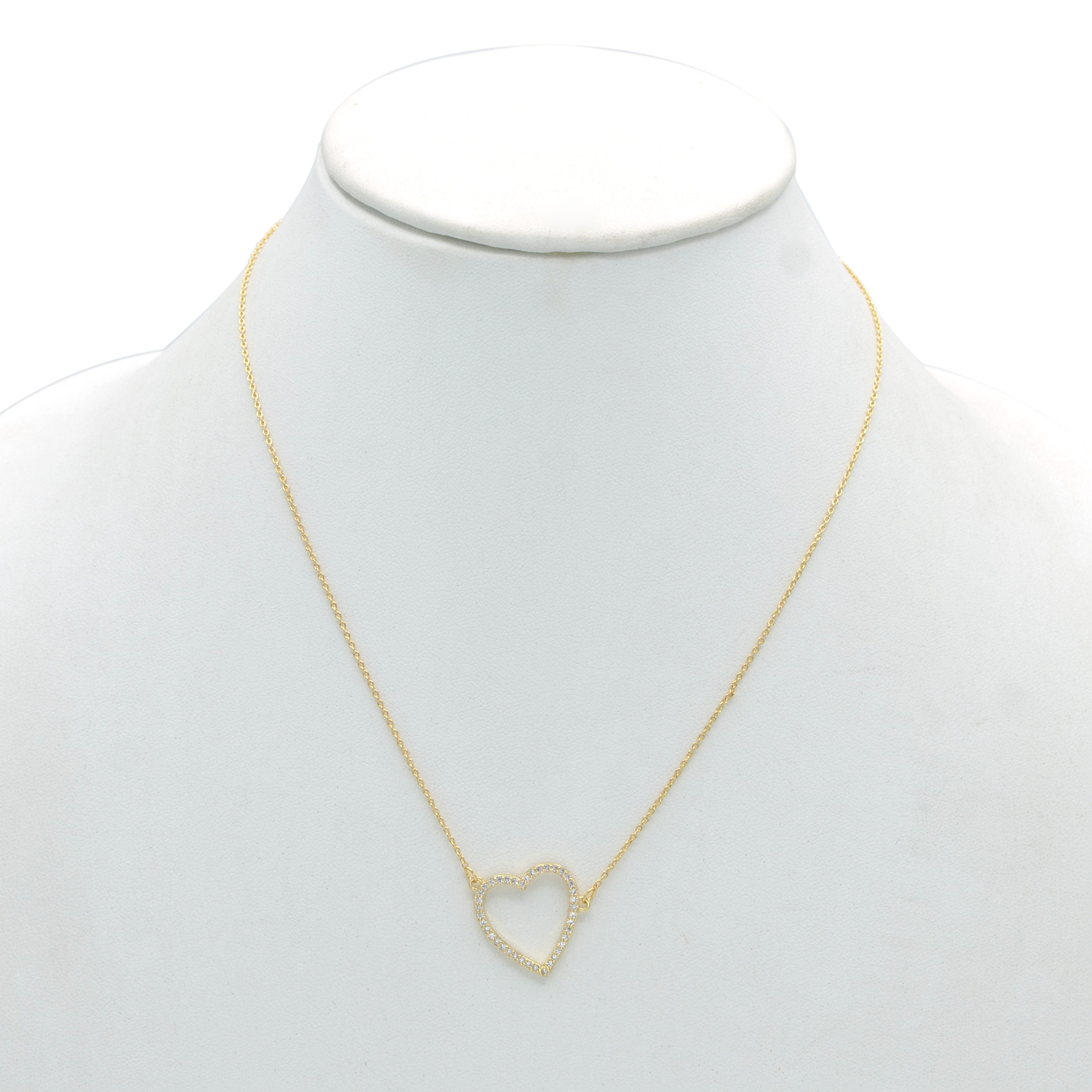 GOLD CRYSTAL HEART PENDANT SHORT NECKLACE # HNN90667GD(HE10)
