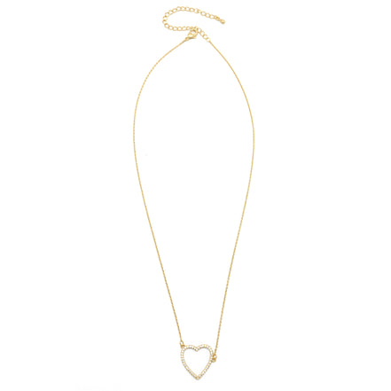 GOLD CRYSTAL HEART PENDANT SHORT NECKLACE # HNN90667GD(HE10)