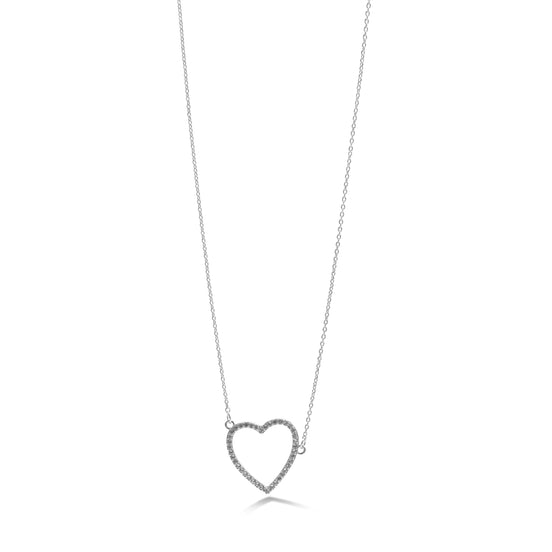 RHODIUM CRYSTAL HEART PENDANT SHORT NECKLACE # HNN90667RD(HE10)