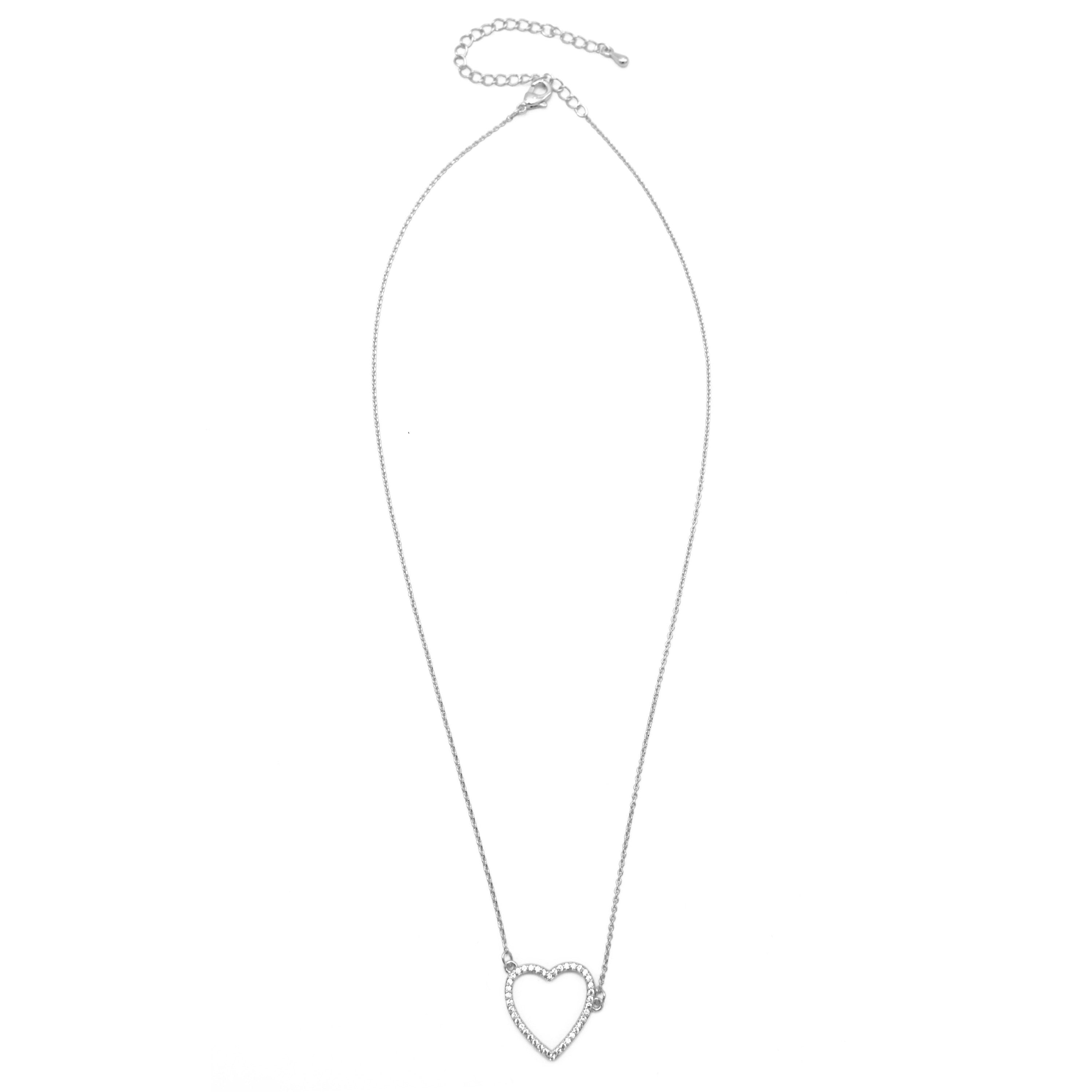 RHODIUM CRYSTAL HEART PENDANT SHORT NECKLACE # HNN90667RD(HE10)