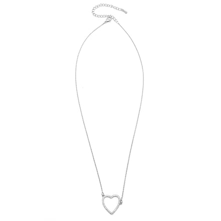 RHODIUM CRYSTAL HEART PENDANT SHORT NECKLACE # HNN90667RD(HE10)