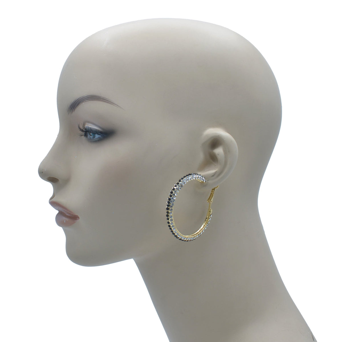 GOLD BLACK AND WHITE CRYSTAL STUD EARRINGS # HNE90679GD(LH23)