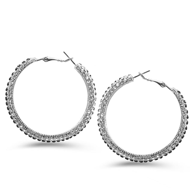 RHODIUM BLACK AND WHITE CRYSTAL STUD EARRINGS  # HNE90679RD(LH23)